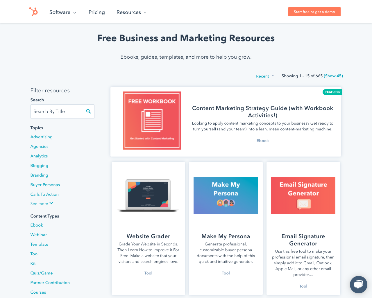 A screenshot of the HubSpot Resource Library